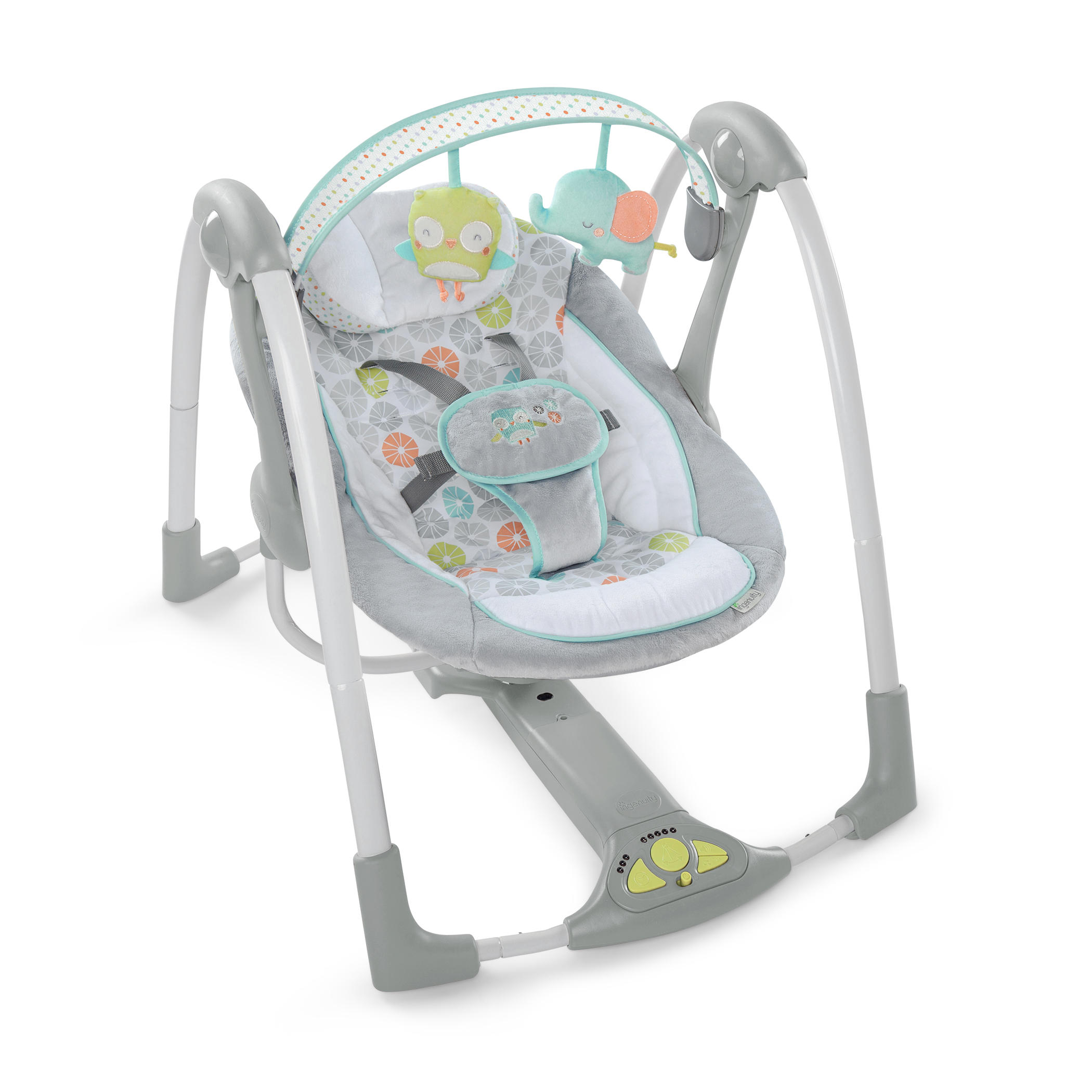 KIDS II ljuljačka Hugs & Hoots 2u1 s glazbom light grey 10247